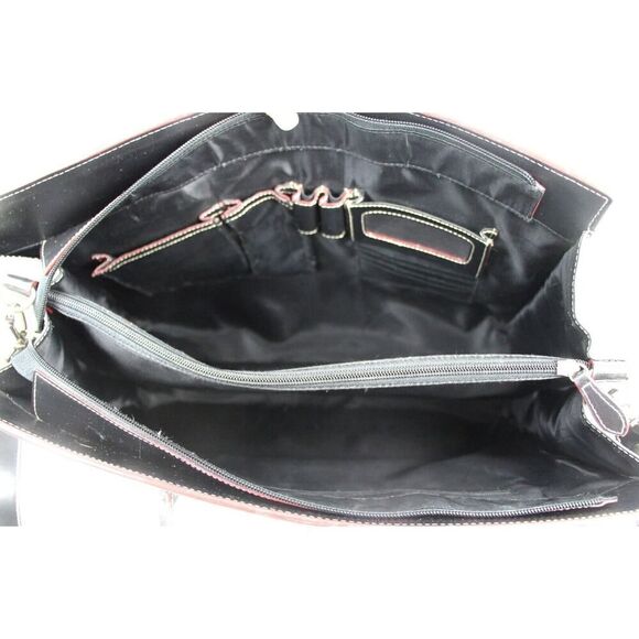 LODIS BLACK RED TRIM GENUINE LEATHER LAPTOP BUSINESS TOTE ORGANIZER SHOULDER BAG - Picture 9 of 16